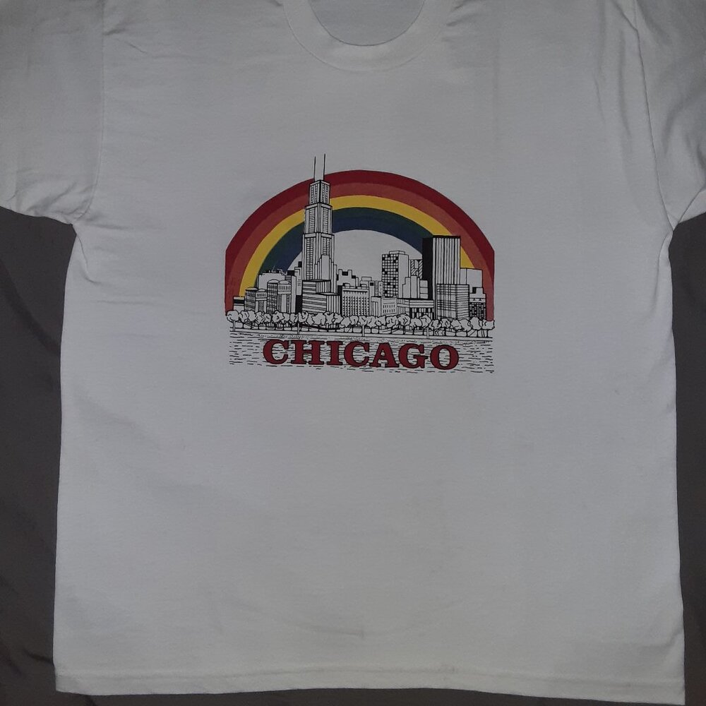 Chicago Rainbow Pride * White Tee * Large * - Picture 3 of 9